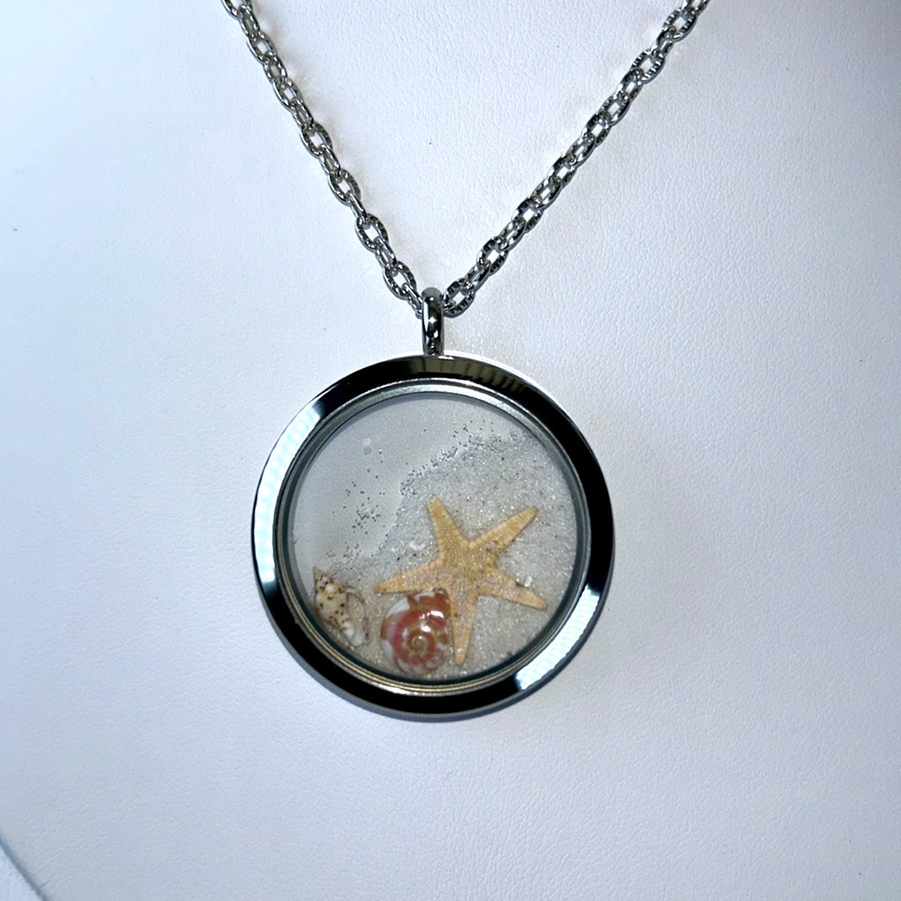 Hand Crafted Glass Stainless Steel Starfish Shells Beach Sand Necklace Bohemian